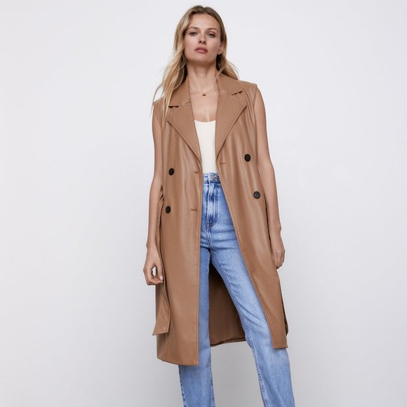 Zara Jackets & Blazers - ZARA Faux Leather Lap Coat Double Breast Vid img